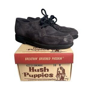 Vintage 90s Hush Puppies Gray Leather Dress Shoes Lace Up USA Made Boy Size 10 M